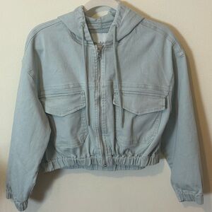 Wallflower Soft Blue Zip-Up Cropped Hoodie